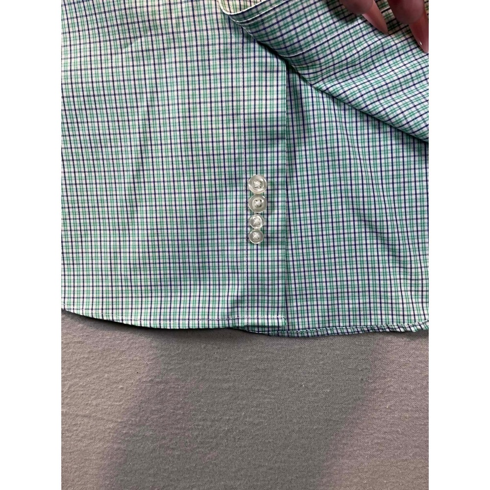 Lands End Mens XL No Iron Oxford Shirt Green Blue Check Button Down - Picture 9 of 11